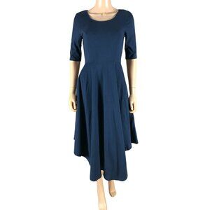 eShakti Navy Blue cotton Jersey Asymmetrical Midi Dress 0